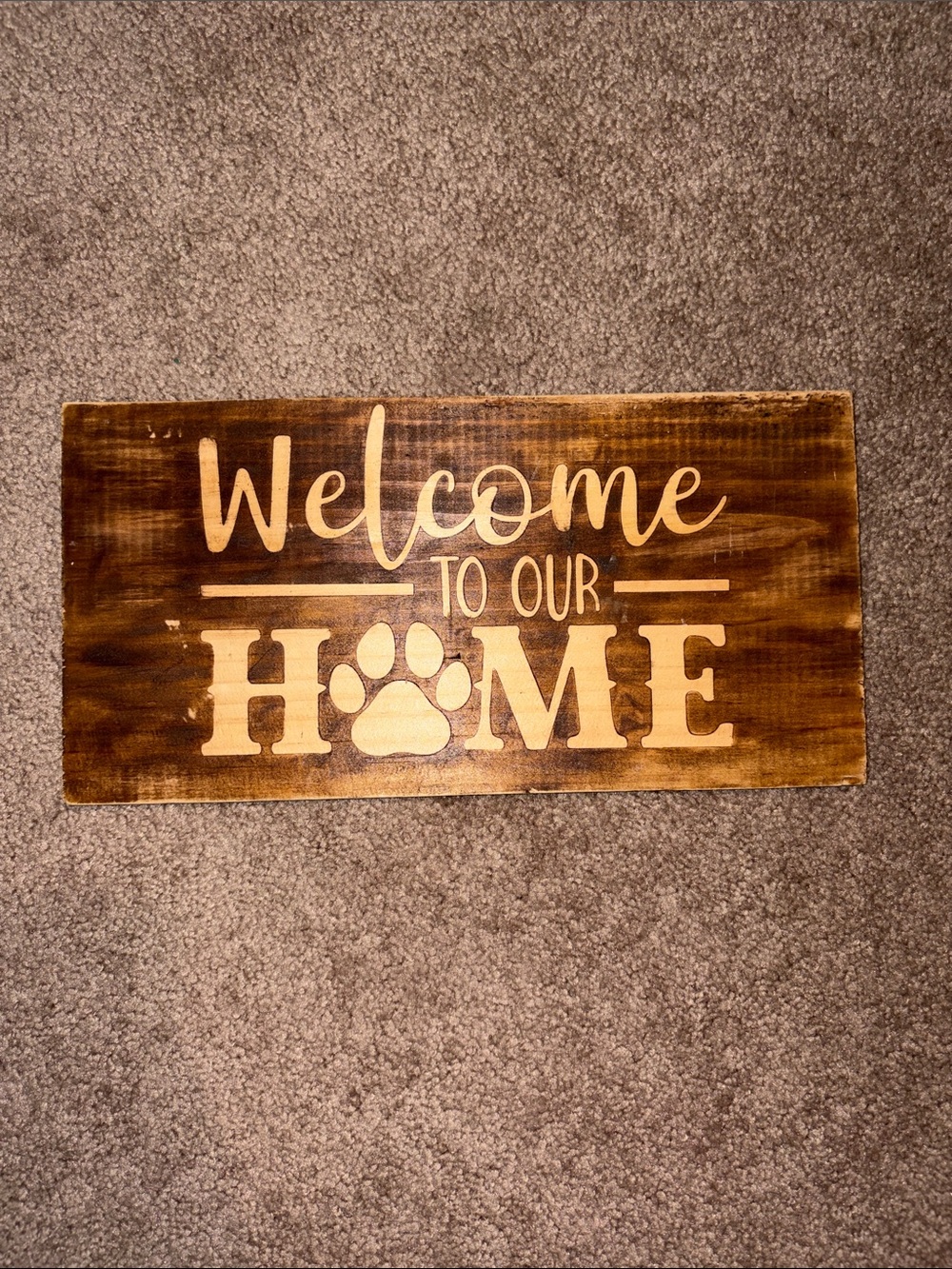 Welcome to Our Home Paw Print Wooden Sign - Brown